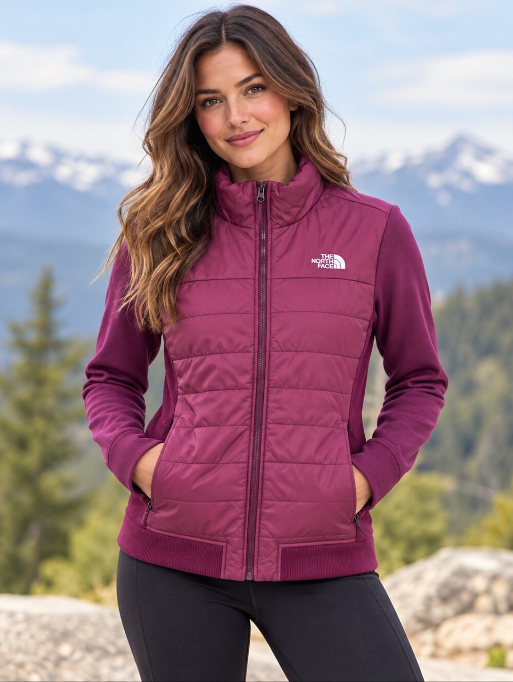EUC The North Face Women's Hybrid Quilted Insulated Stretch Puffer Jacket PlumXL